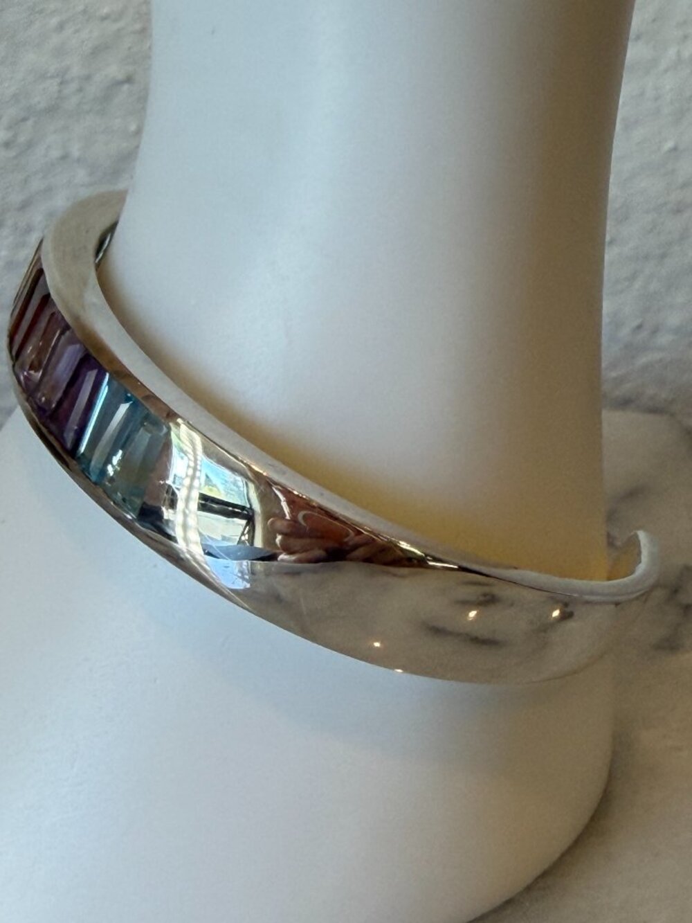Rainbow Colors Sterling 10.00 ct tw Fancy Baguette Multi-gemstone Cuff Bracelet - Picture 13 of 17